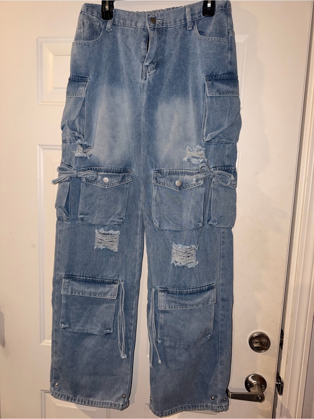 Light Blue Cargo Denim Pants for women
